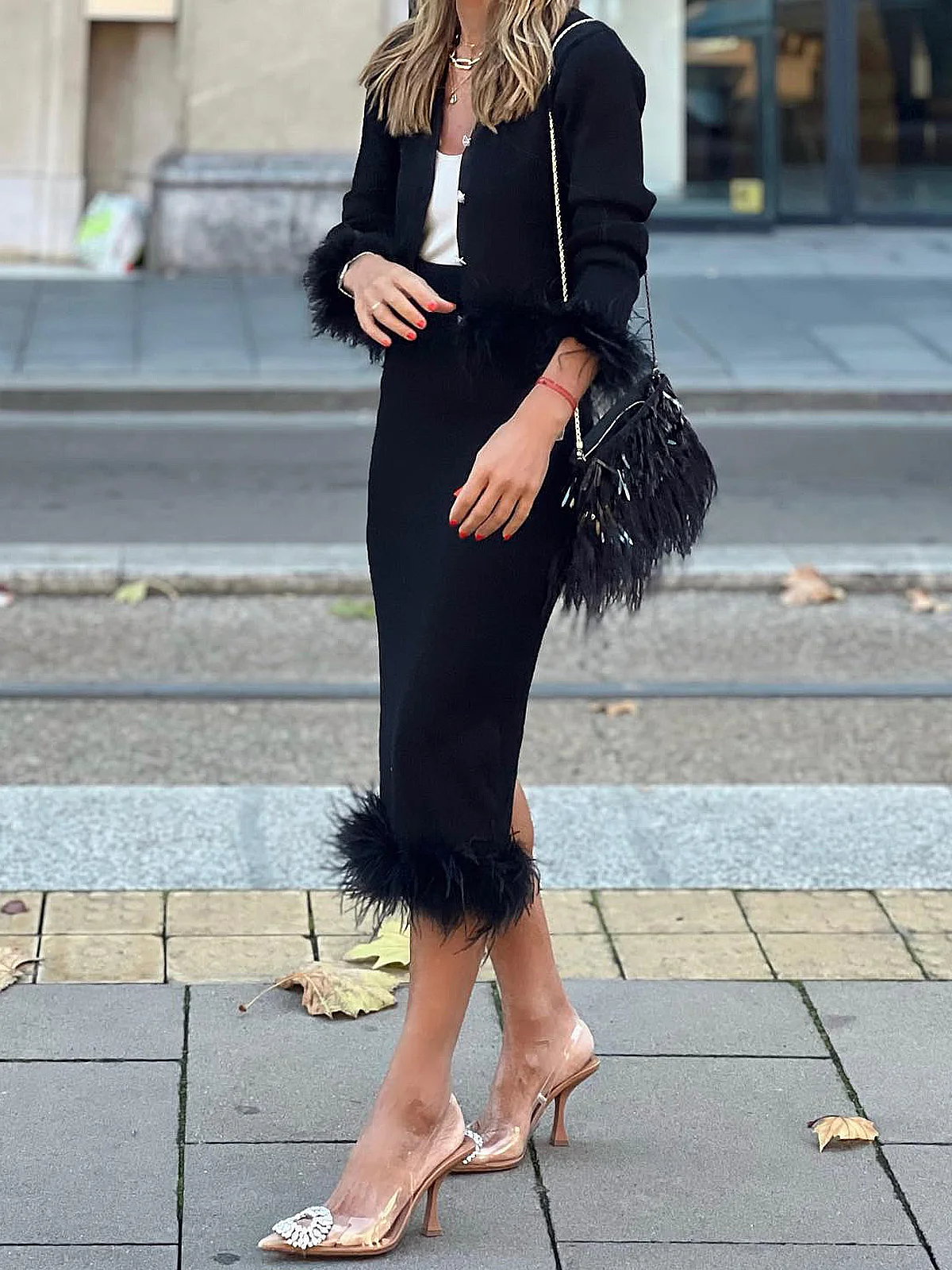 High Elasticity Regular Fit Elegant Midi Skirt Sweater