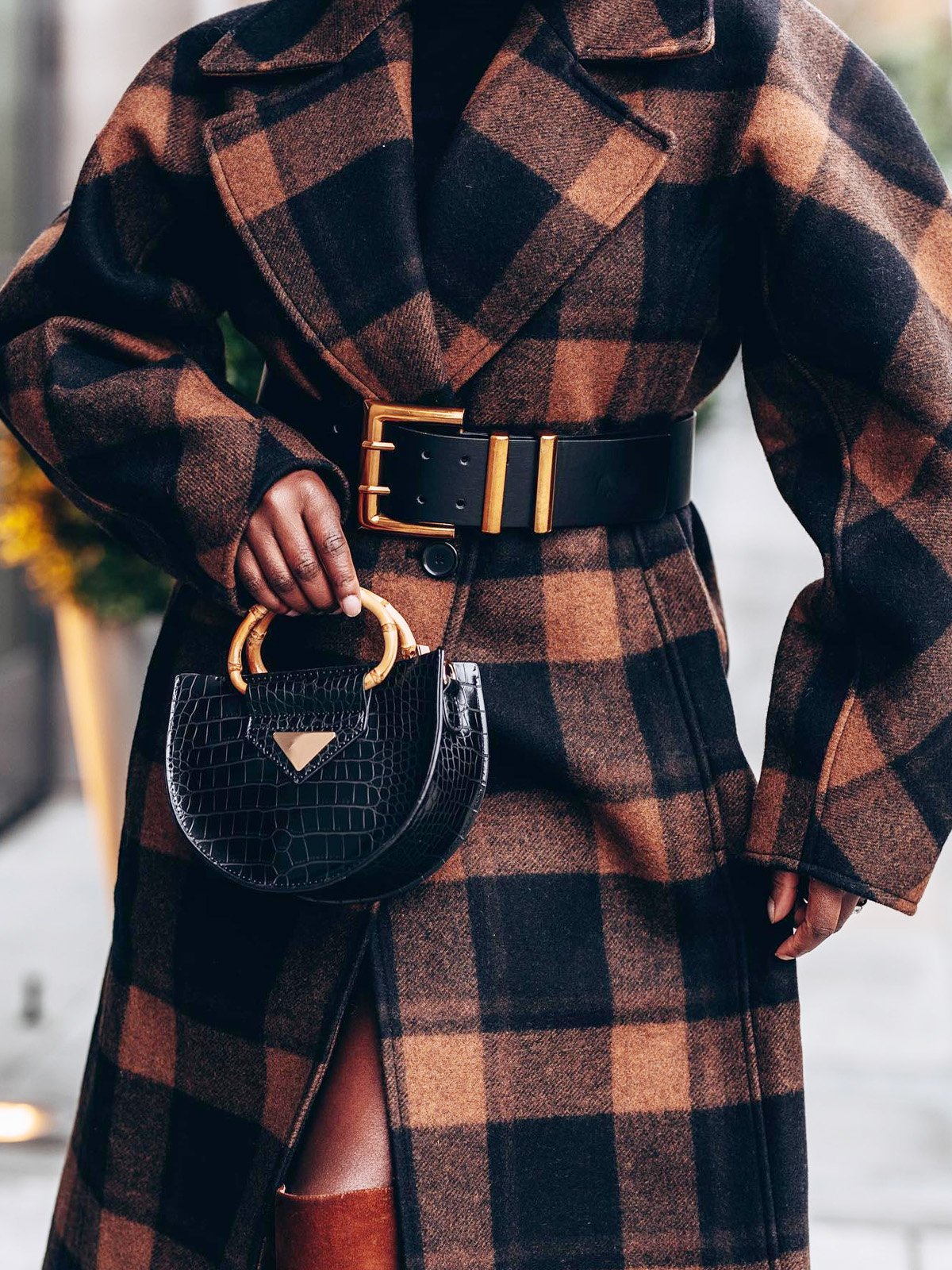 Loose Urban Regular Sleeve Plaid Coat With No Belt