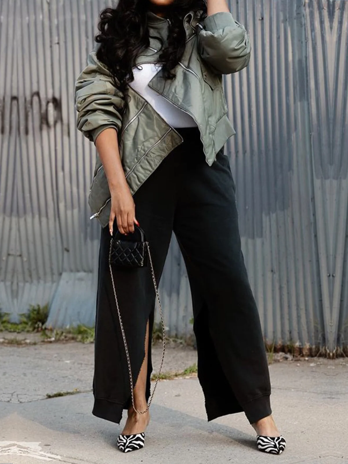 Side-Slit Casual Regular Fit Pants