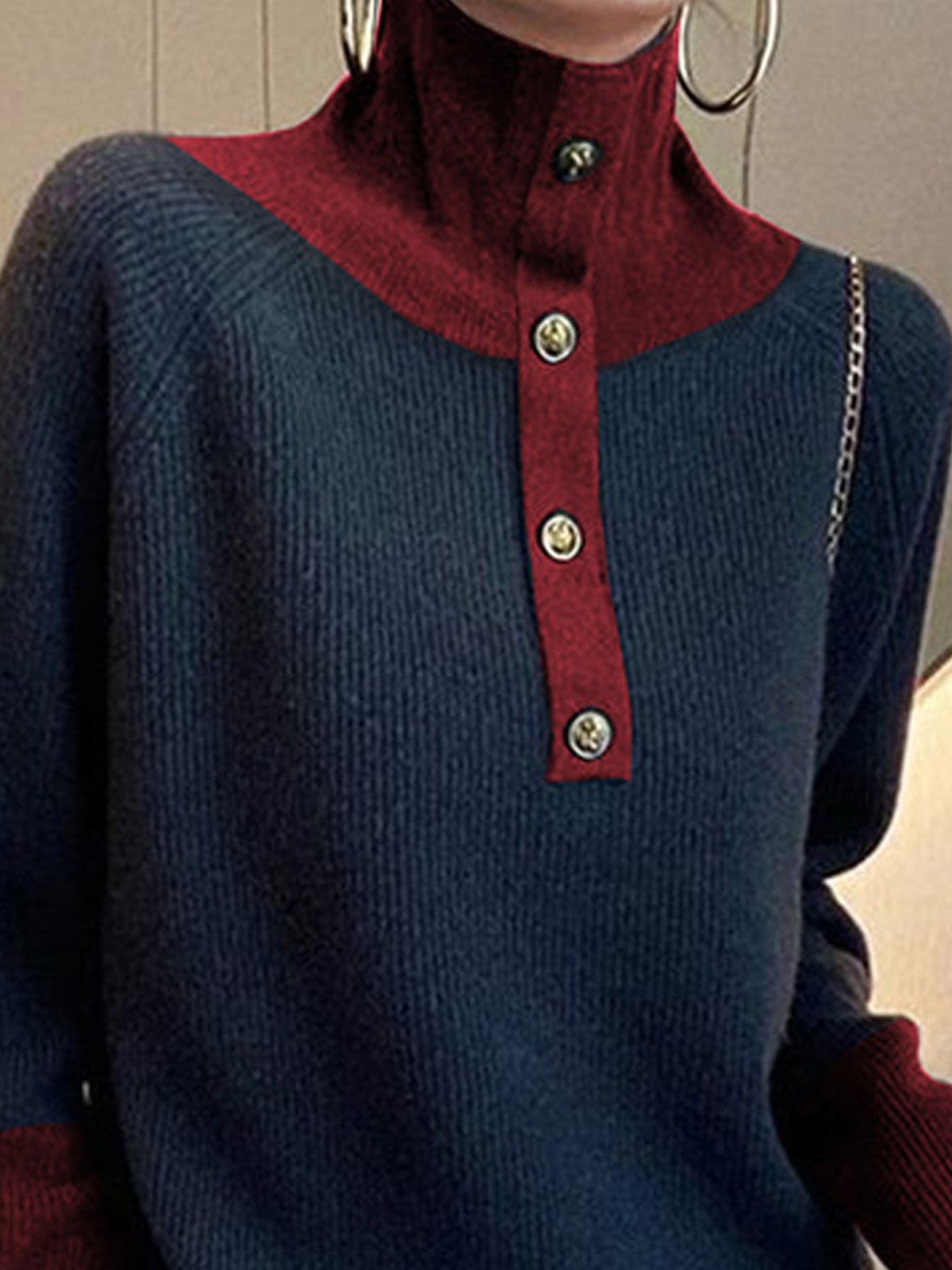 Plain Casual Raglan Sleeve Turtleneck Sweater