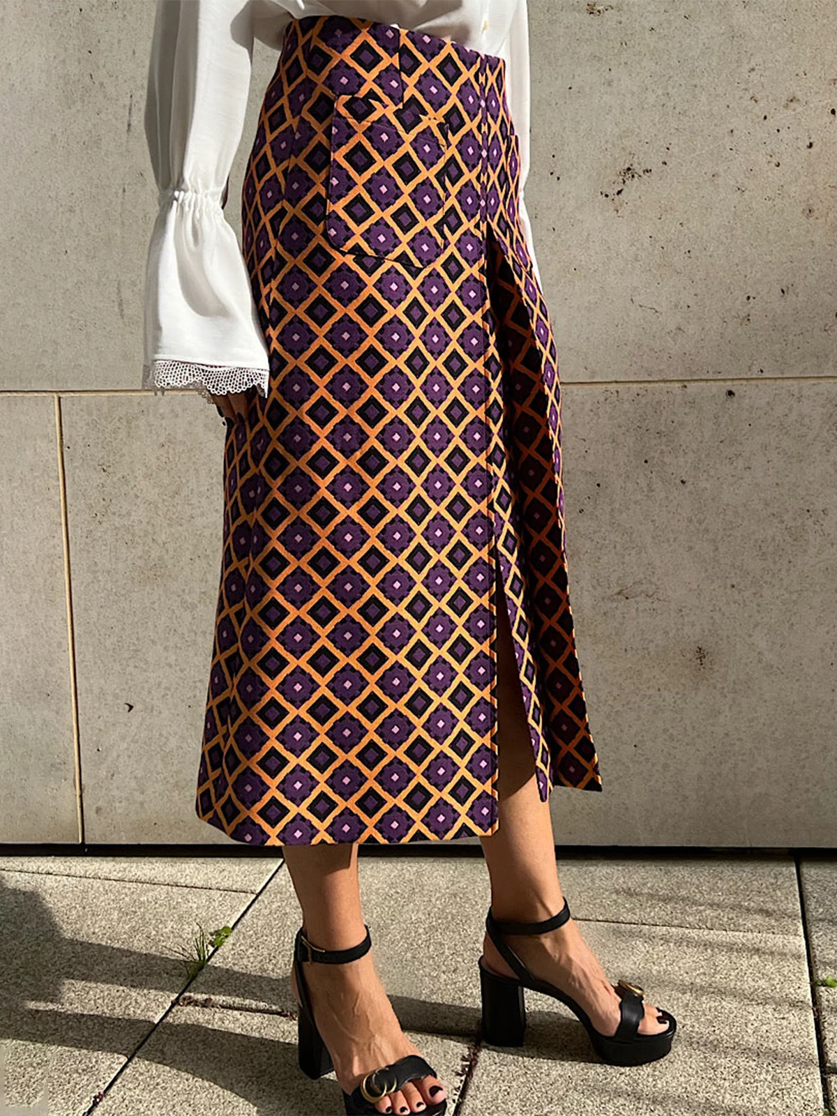 Regular Fit Geometric Urban Long Skirt