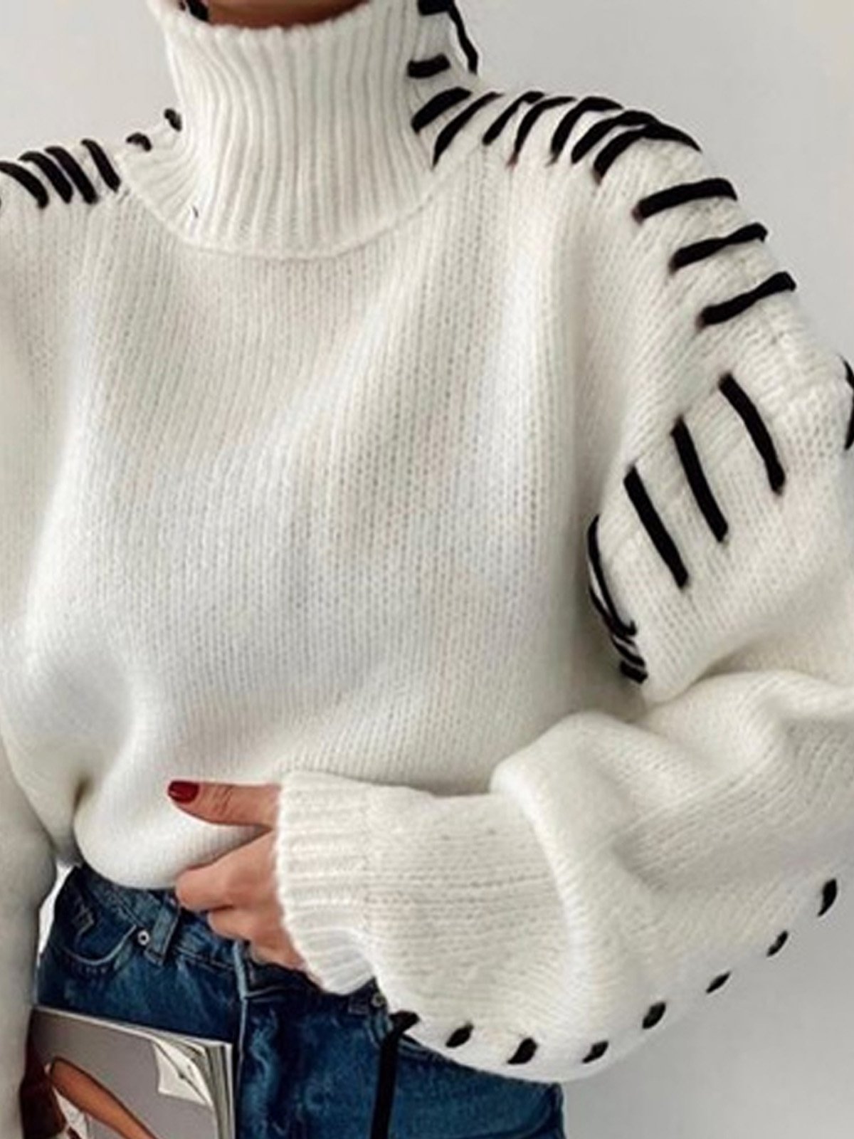 Urban Regular Sleeve Turtleneck Plain Sweater