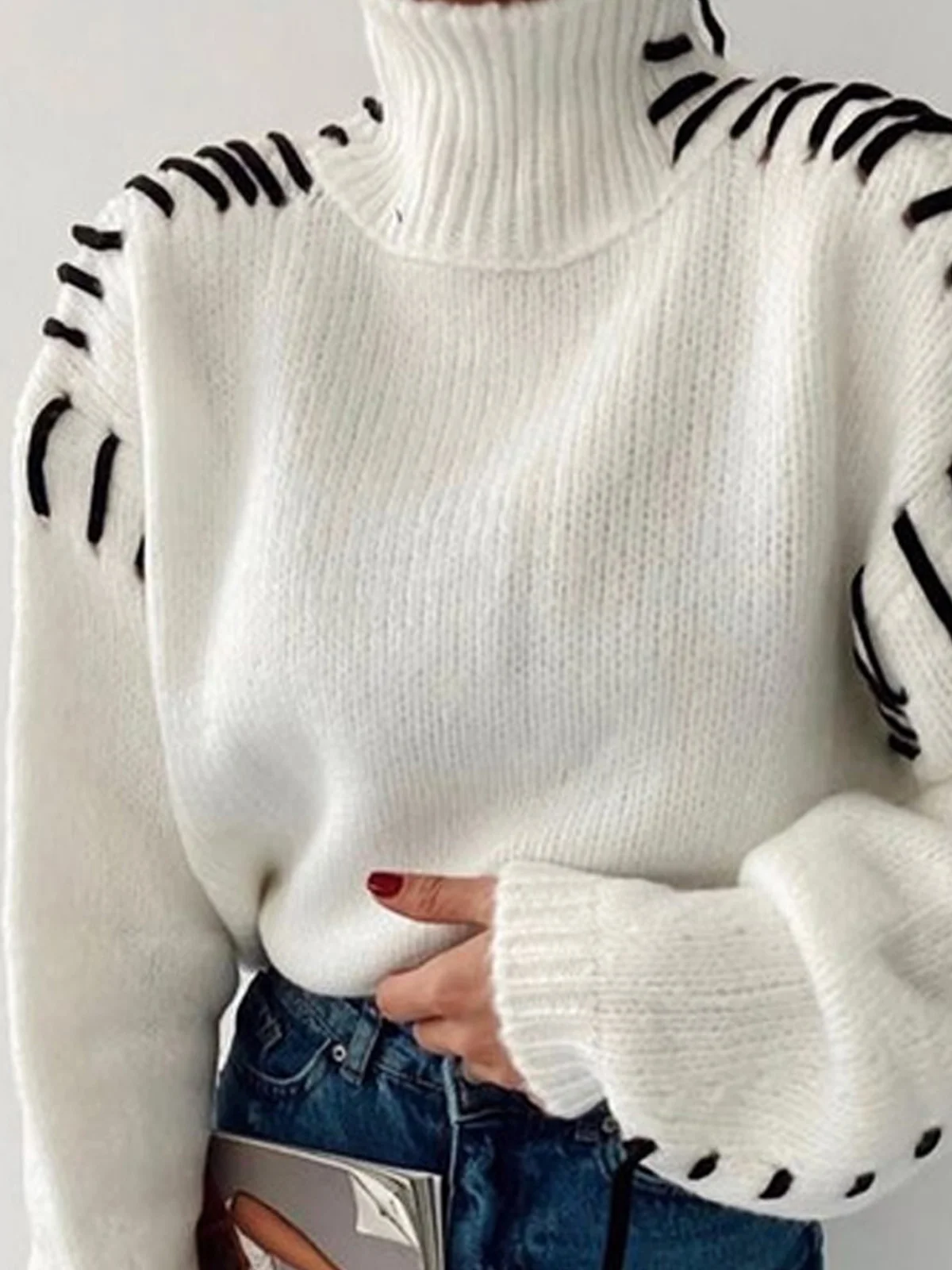 Urban Regular Sleeve Turtleneck Plain Sweater