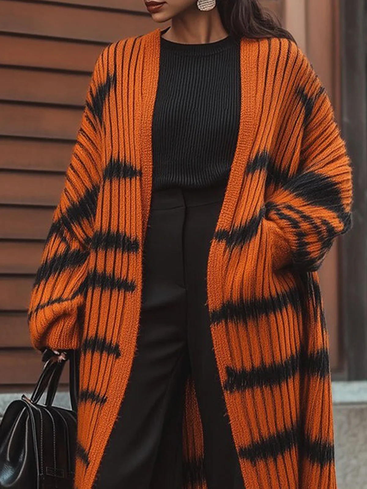 Urban Striped Raglan Sleeves Loose Cardigan Sweater