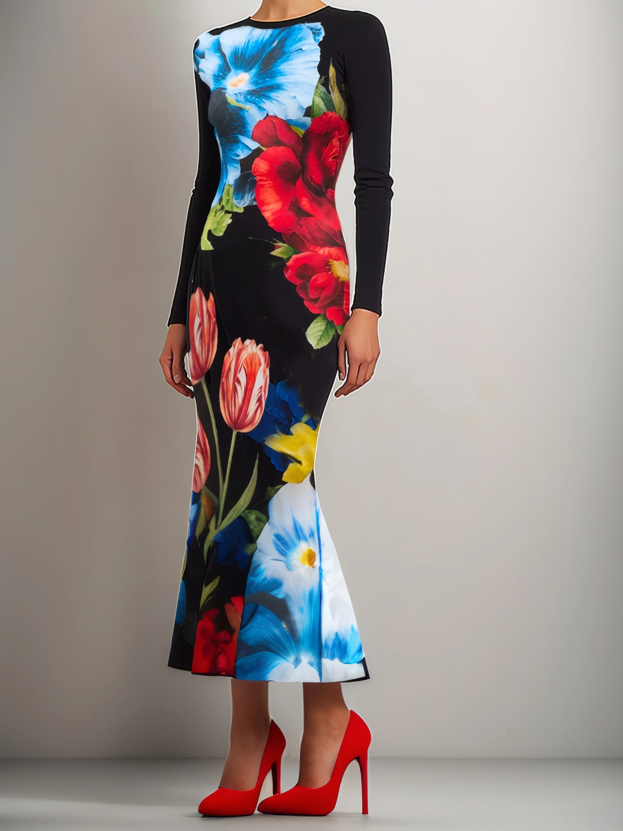 Regular Sleeve Tight Elegant Floral Dress