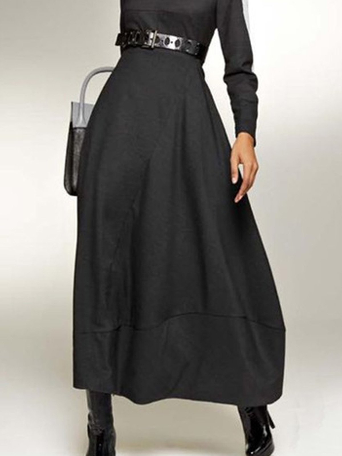 Long Sleeve Urban Stand Collar Loose Dress With No Belt