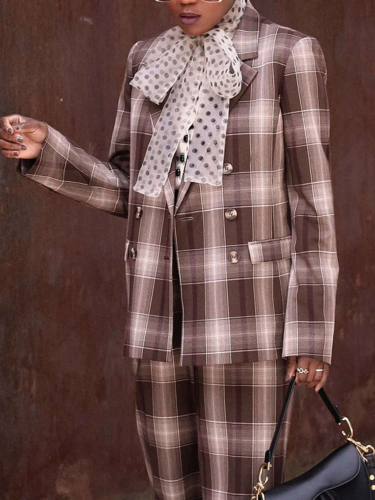 Plaid Urban Regular Sleeve Loose Lapel Collar Long Sleeve Blazer