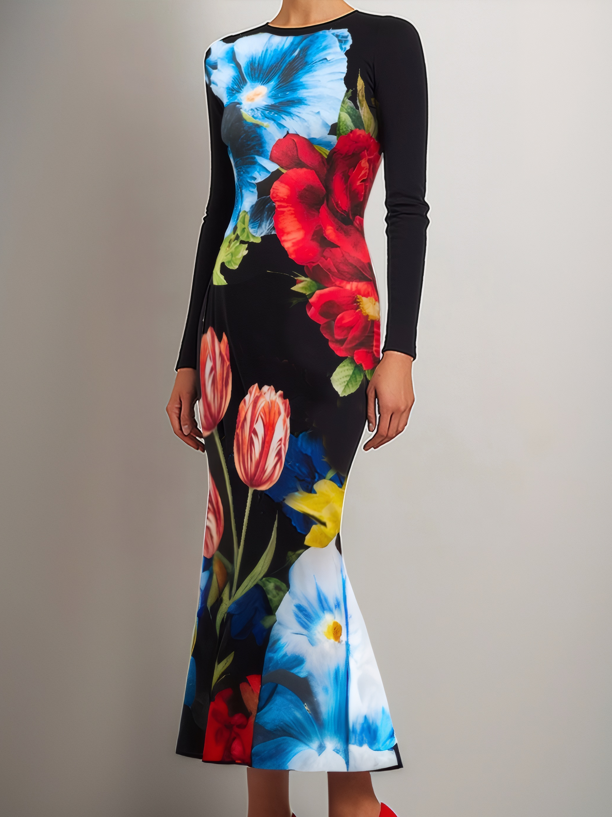 Regular Sleeve Tight Elegant Floral Dress