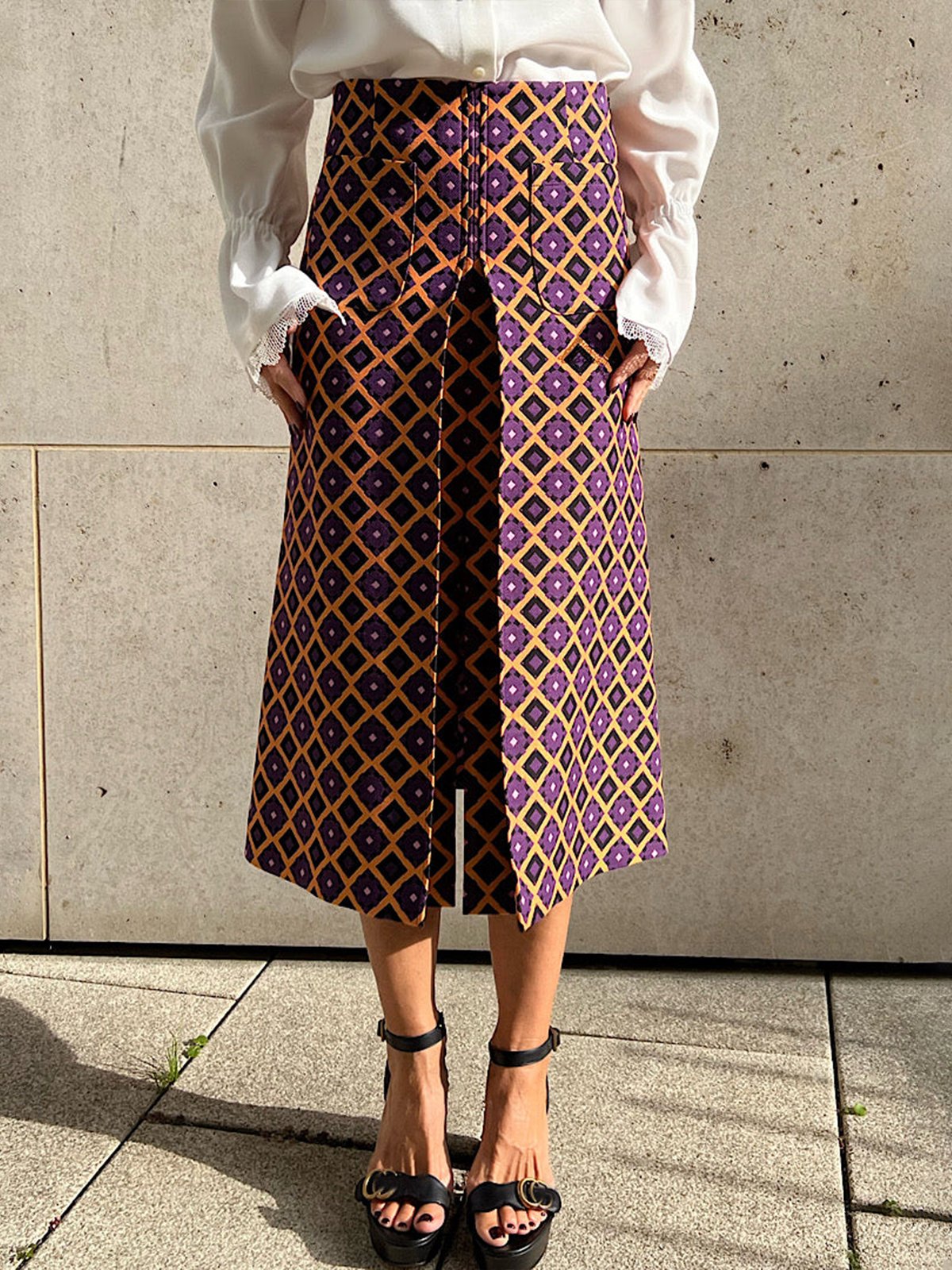 Regular Fit Geometric Urban Long Skirt