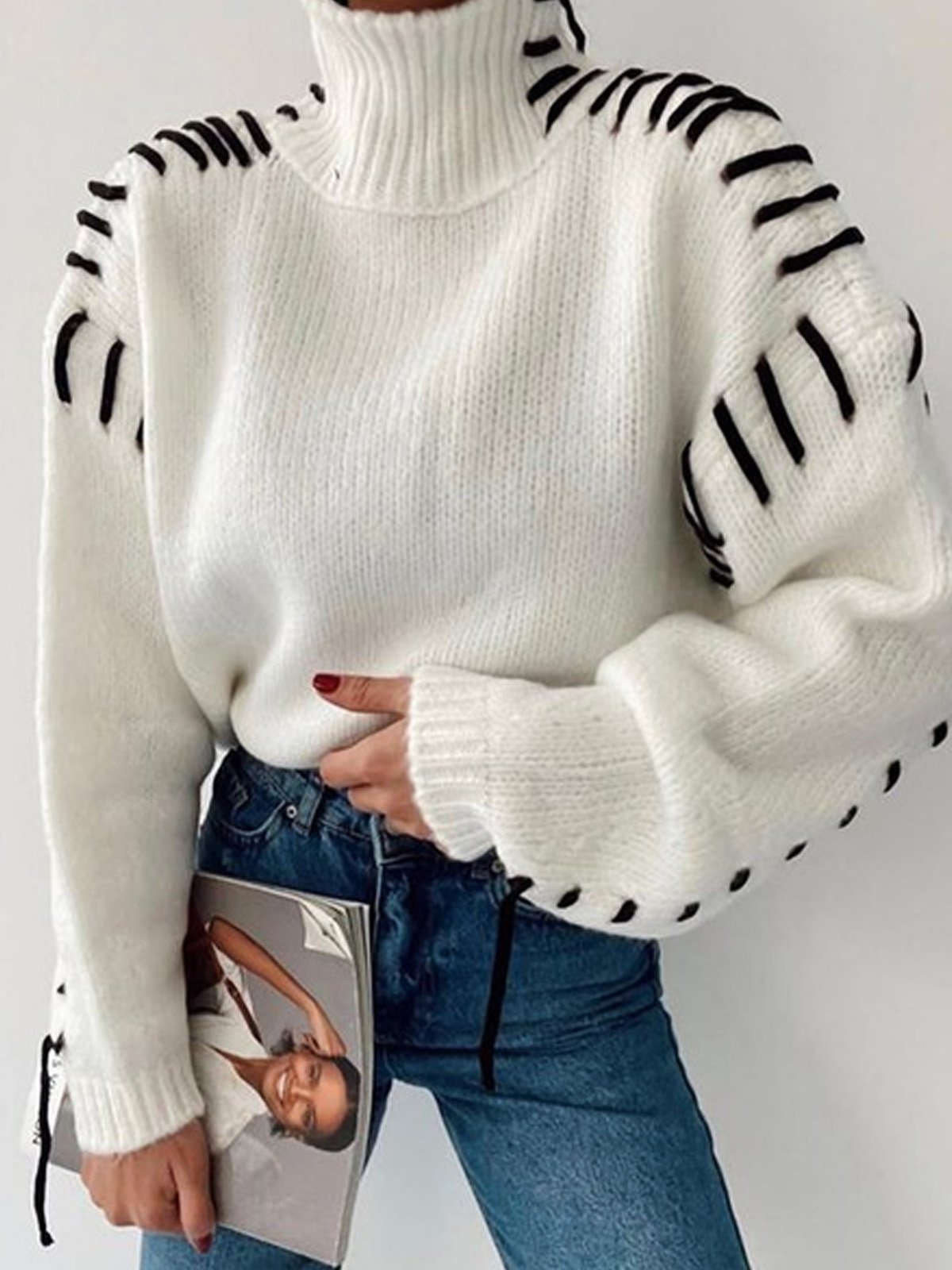 Urban Regular Sleeve Turtleneck Plain Sweater