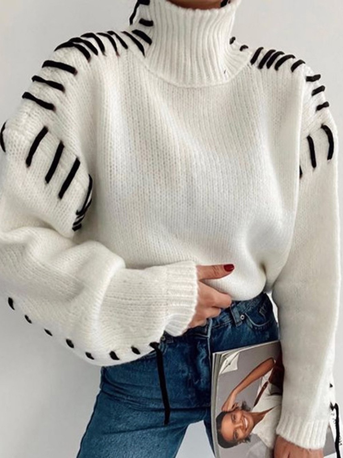 Urban Regular Sleeve Turtleneck Plain Sweater