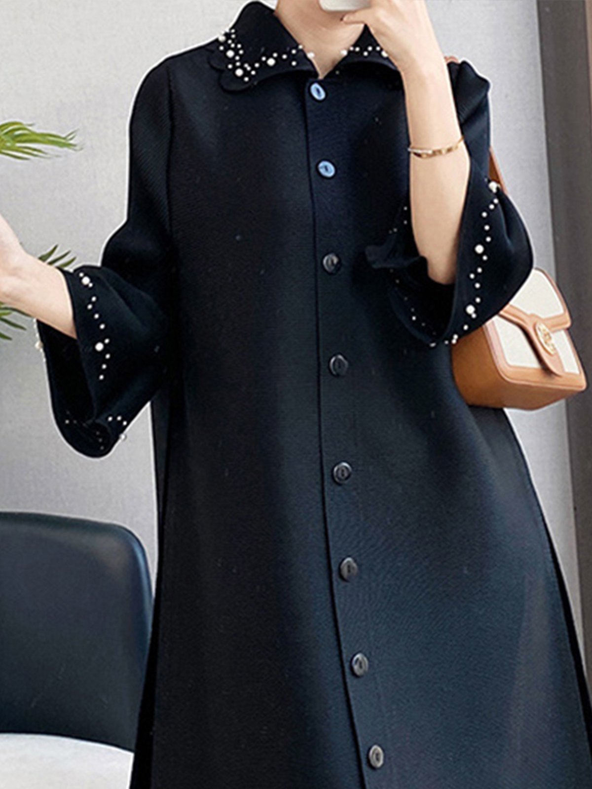 Three Quarter Sleeve Long Elegant Shirt Dress