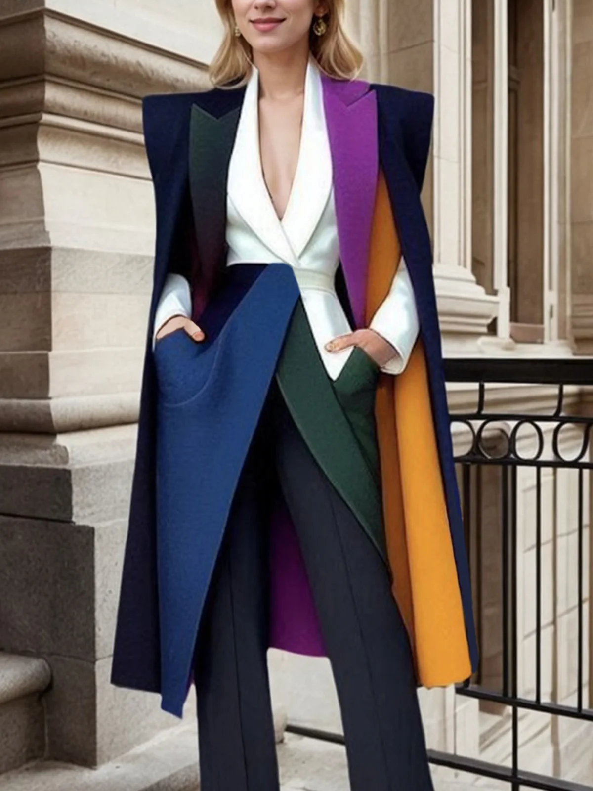 Urban Color Block Loose Cloak