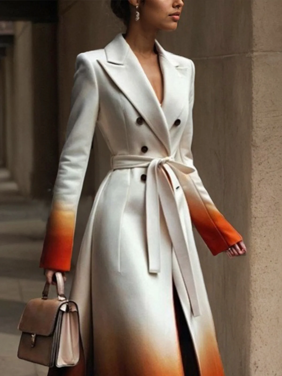 Ombre Buttoned Regular Fit  Lapel Collar Urban Coat With Belt