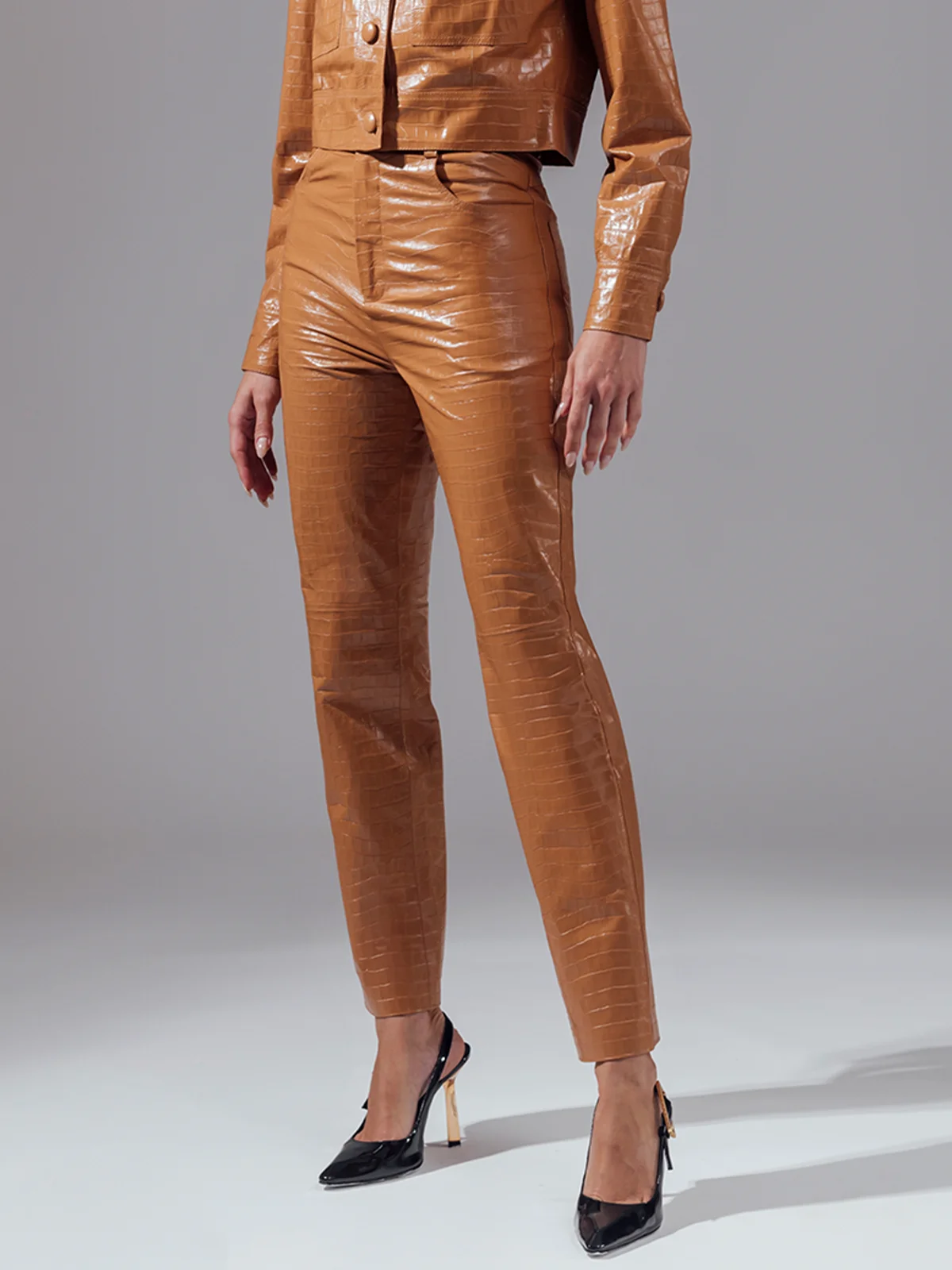 PU Regular Fit Urban Plain Faux Leather Pants