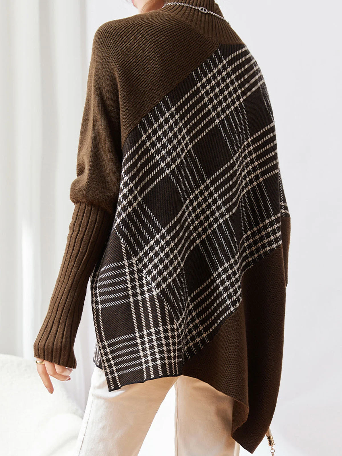 Plaid Raglan Sleeve Loose Casual Sweater