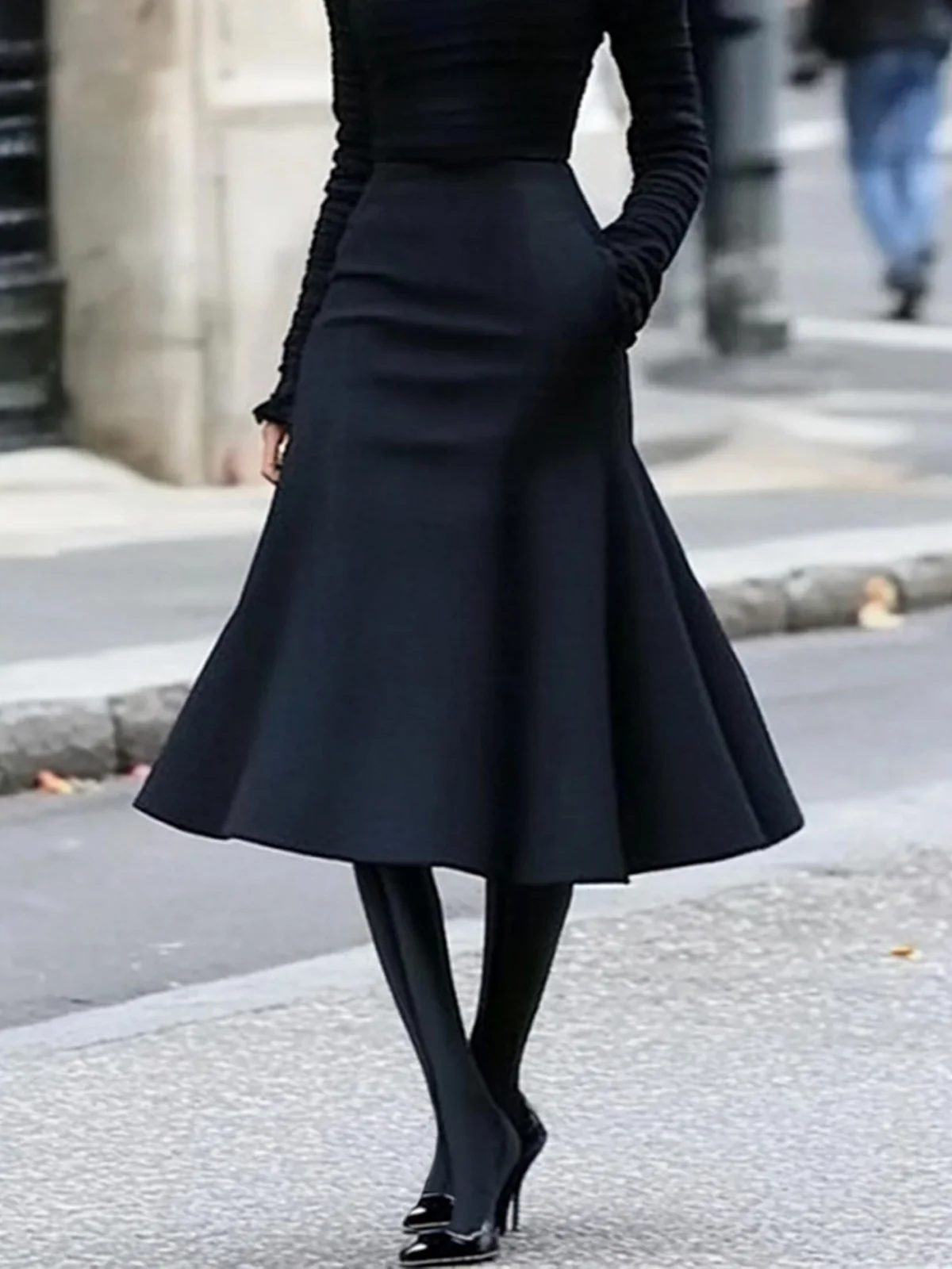 Plain Elegant Loosen Midi Skirt