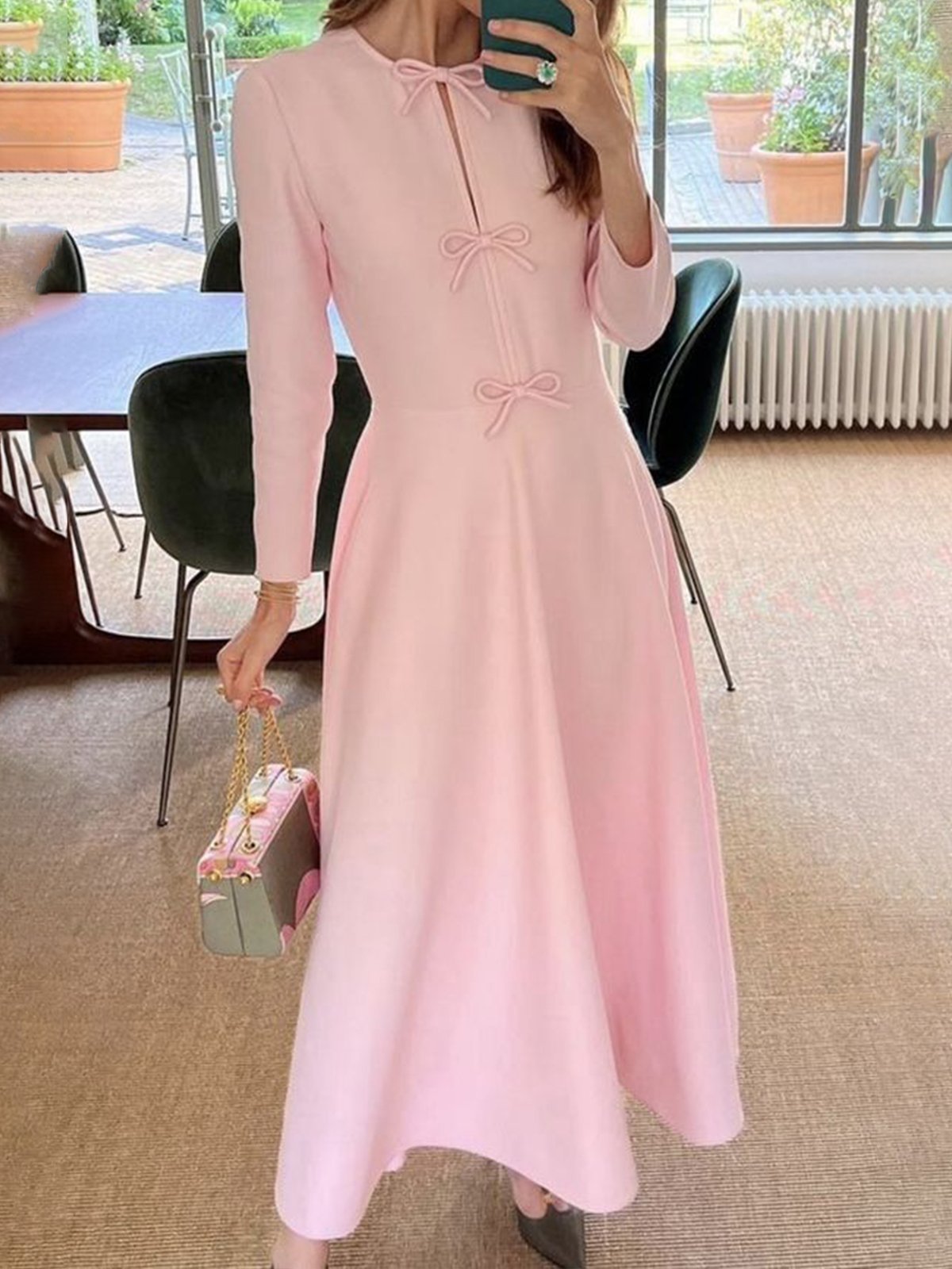 Regular Sleeve Elegant Crew Neck Long Sleeve Maxi Dress