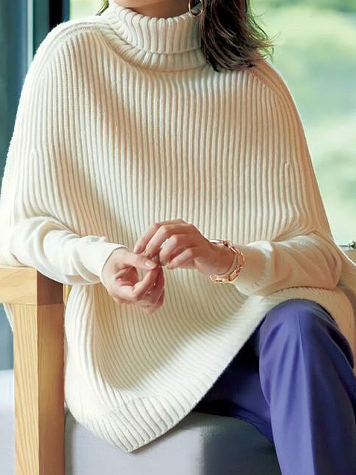 High Elasticity Dolman Sleeve Plain Casual Turtleneck Long Sleeve Loose Sweater