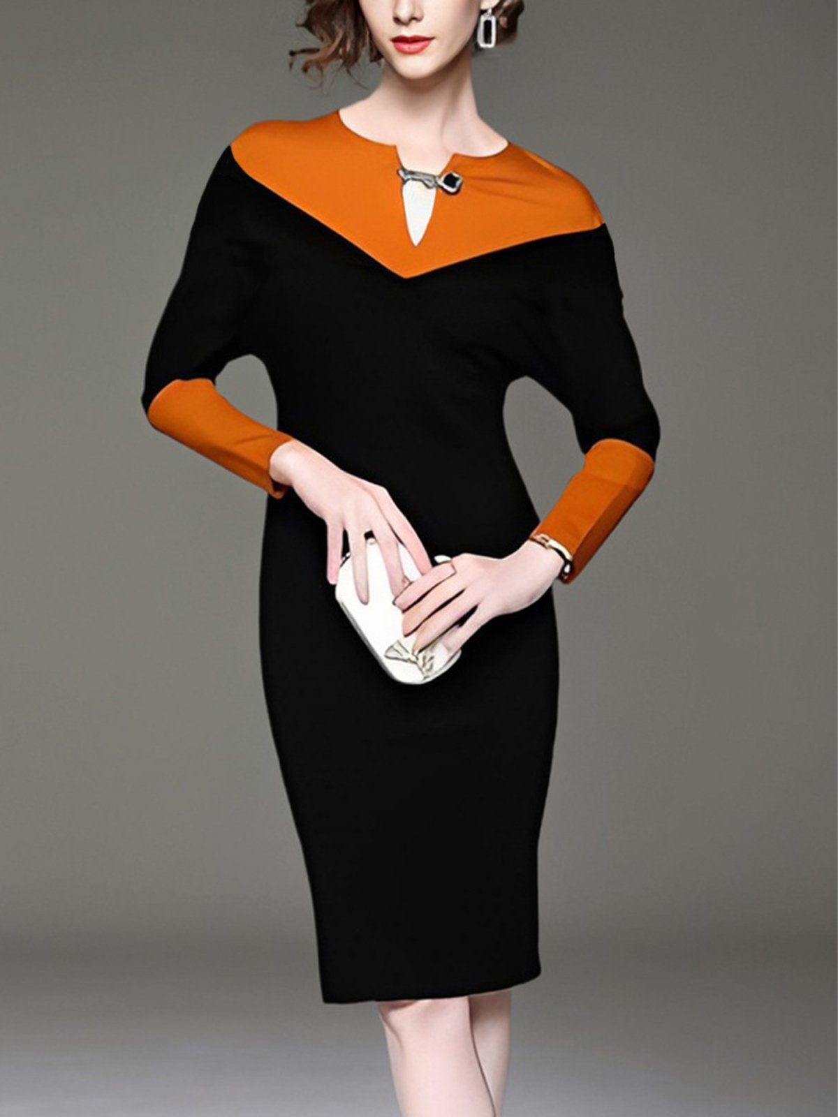 Elegant Color Block Long Sleeve Dress