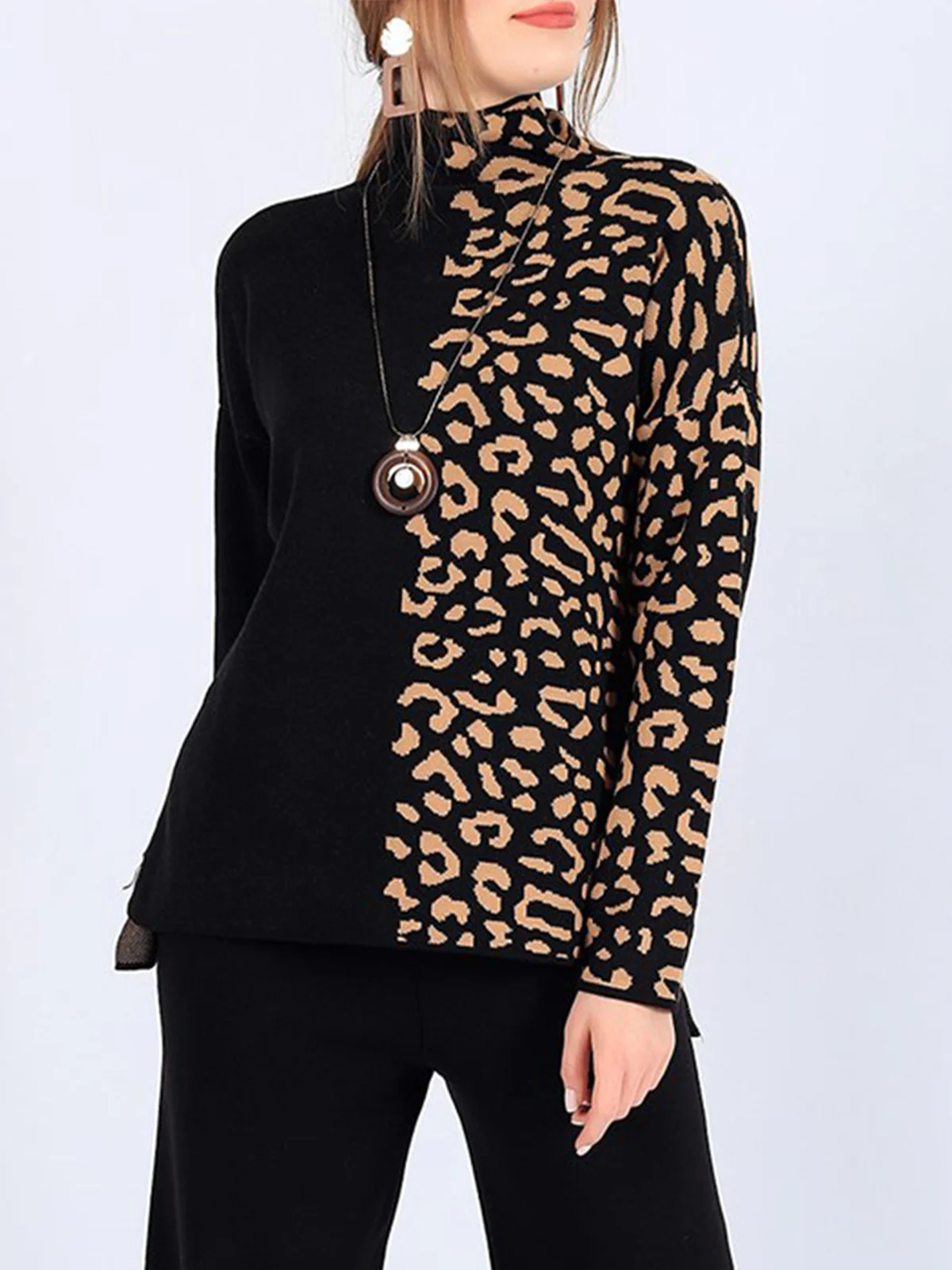 Casual Regular Sleeve Leopard Sweater