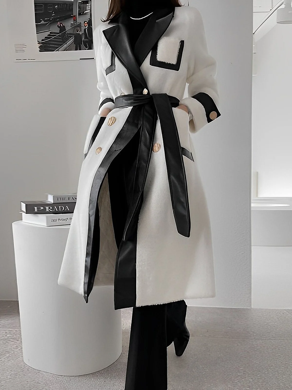 Loose Regular Sleeve Lapel Collar Long Sleeve Elegant Mid-long Coat With Belt