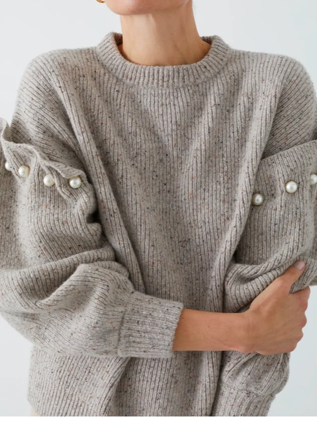 Casual Imitation Pearls Sweater