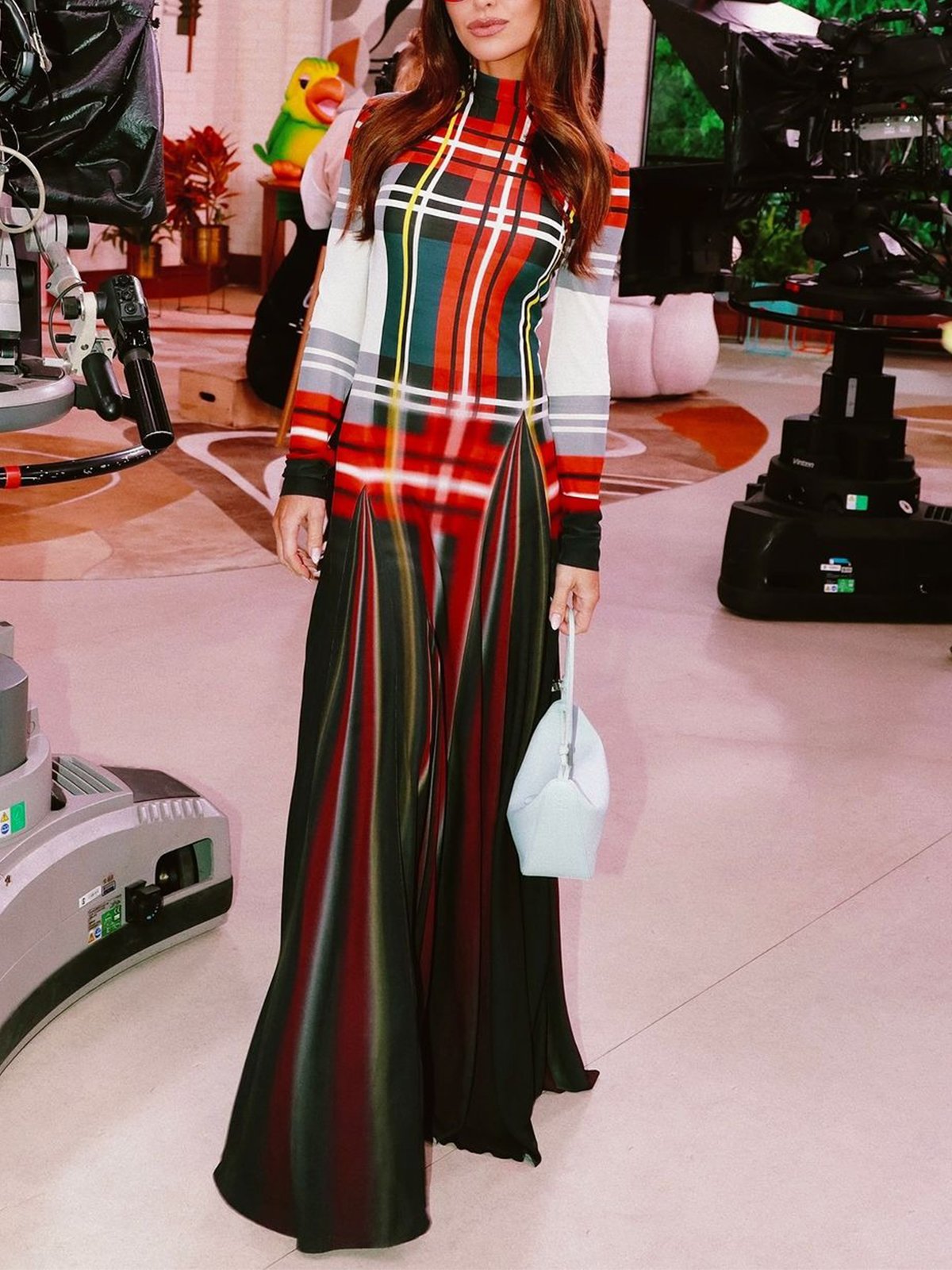 Regular Fit Elegant Plaid Long Sleeve Maxi Dress