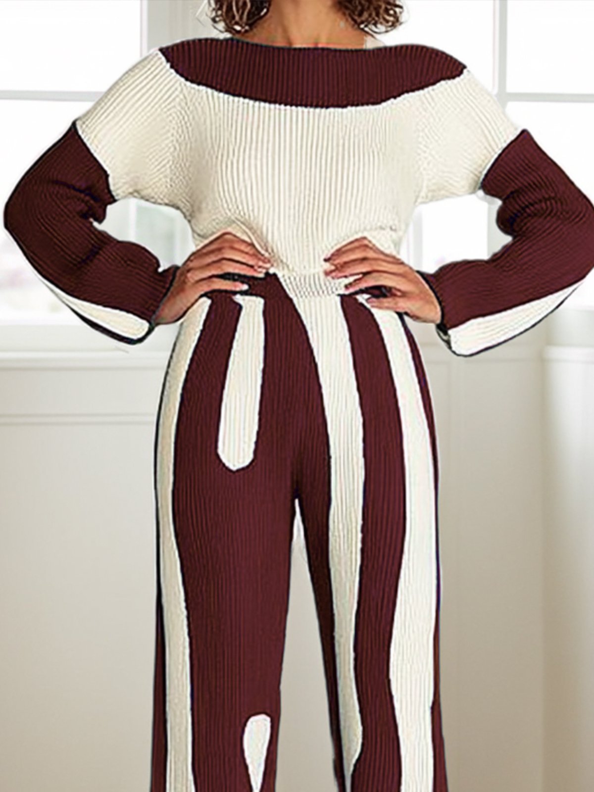 Casual Color Block Fashion Sweater Pants