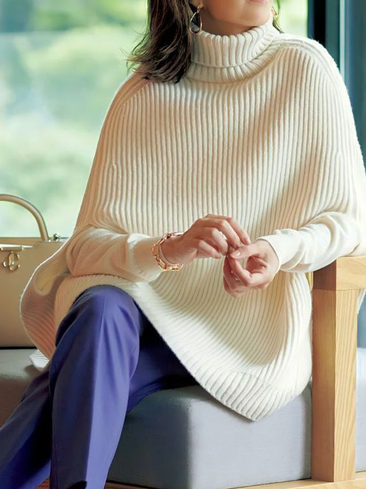 High Elasticity Dolman Sleeve Plain Casual Turtleneck Long Sleeve Loose Sweater