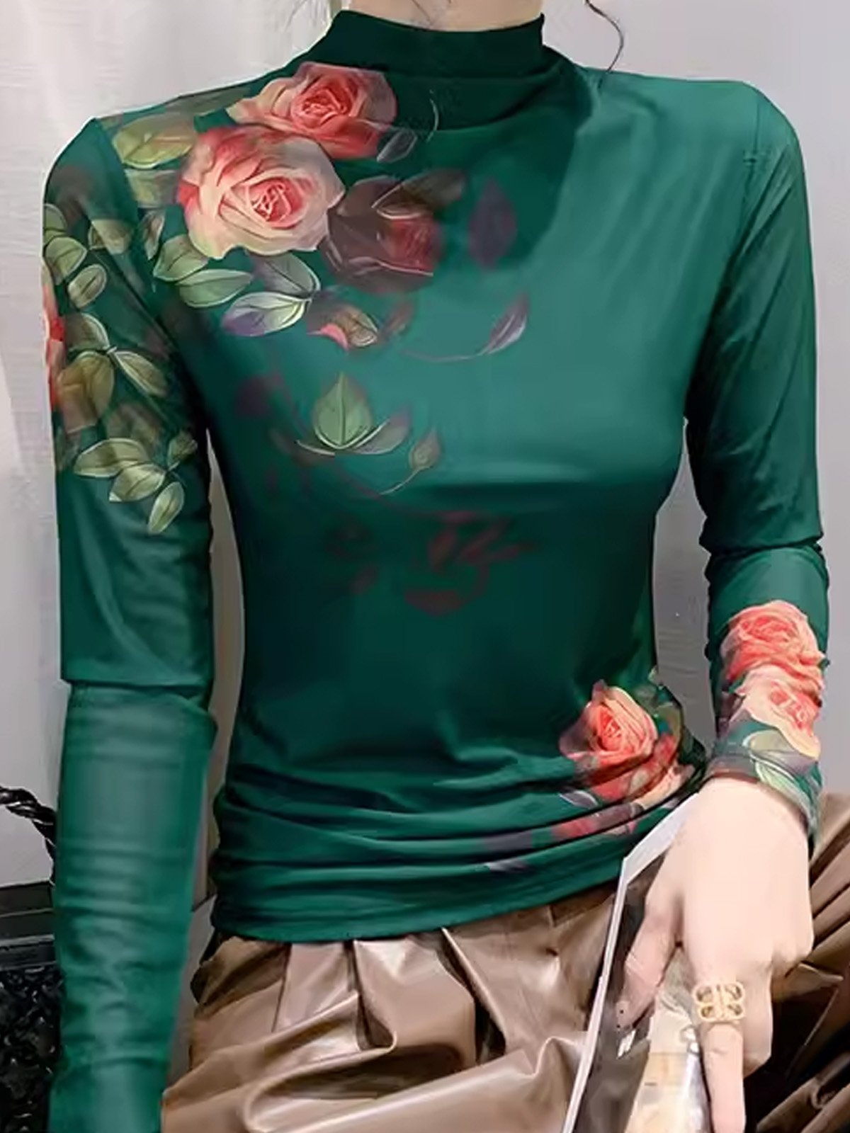 Urban Mock Neck Floral Regular Sleeve T-Shirt