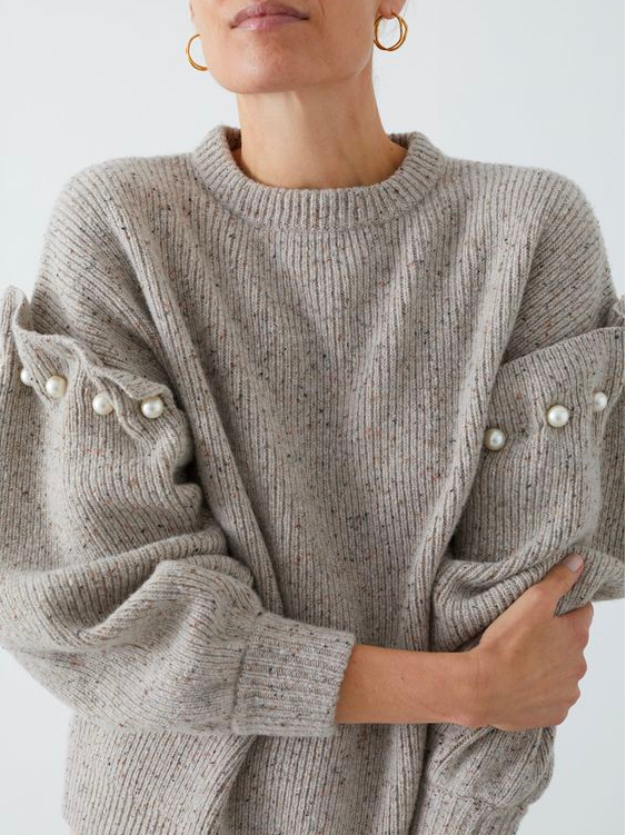 Casual Imitation Pearls Sweater