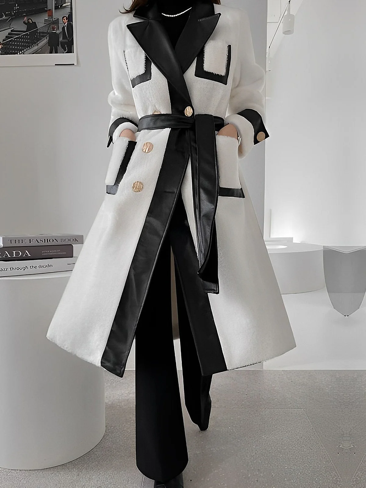 Loose Regular Sleeve Lapel Collar Long Sleeve Elegant Mid-long Coat With Belt