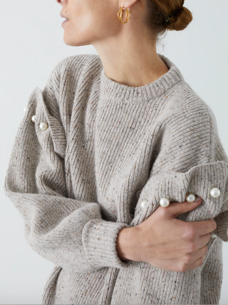 Casual Imitation Pearls Sweater