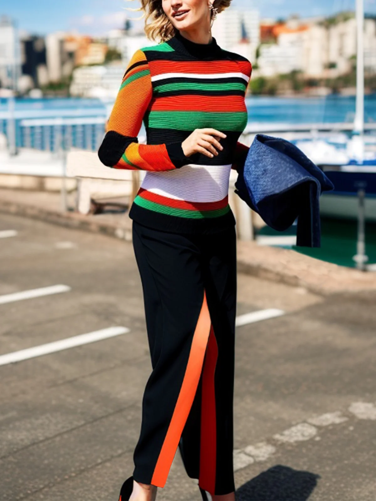 Urban Regular Fit Color Block Maxi Sweater Skirt