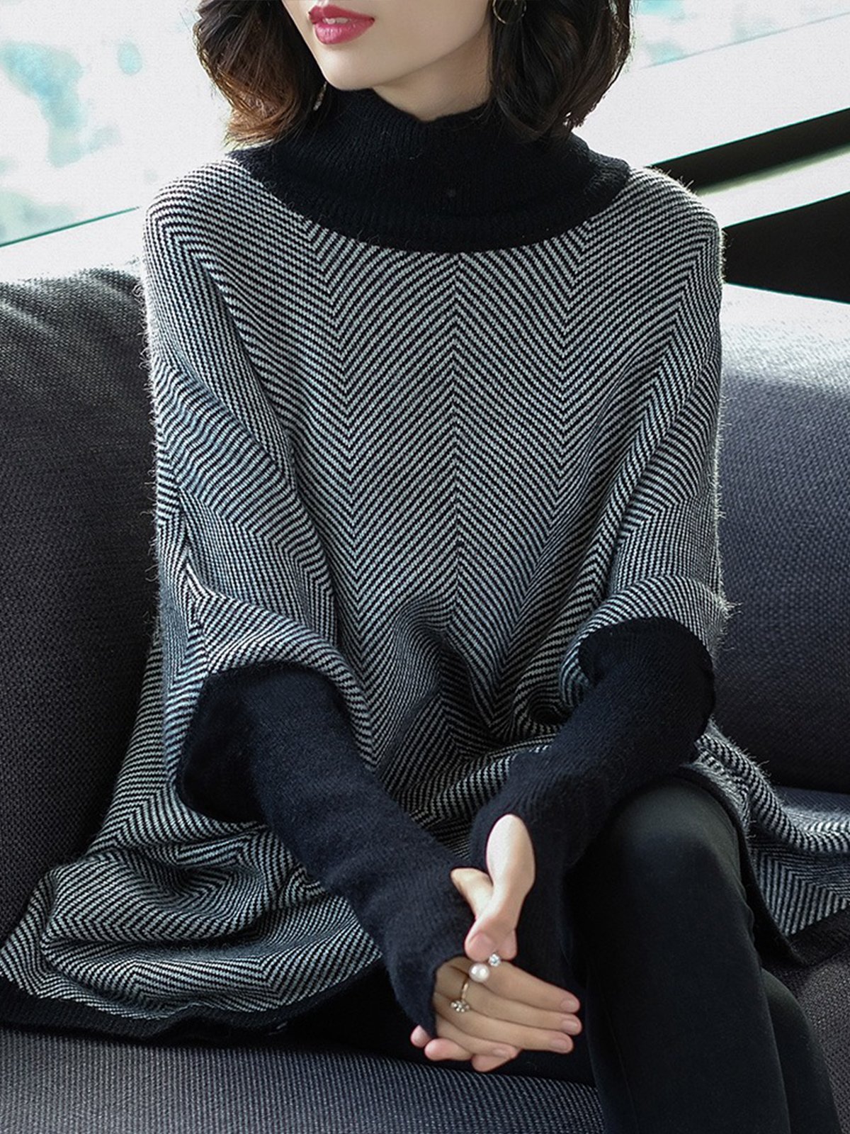 Daily Loose Raglan Sleeves Casual Turtleneck Sweater