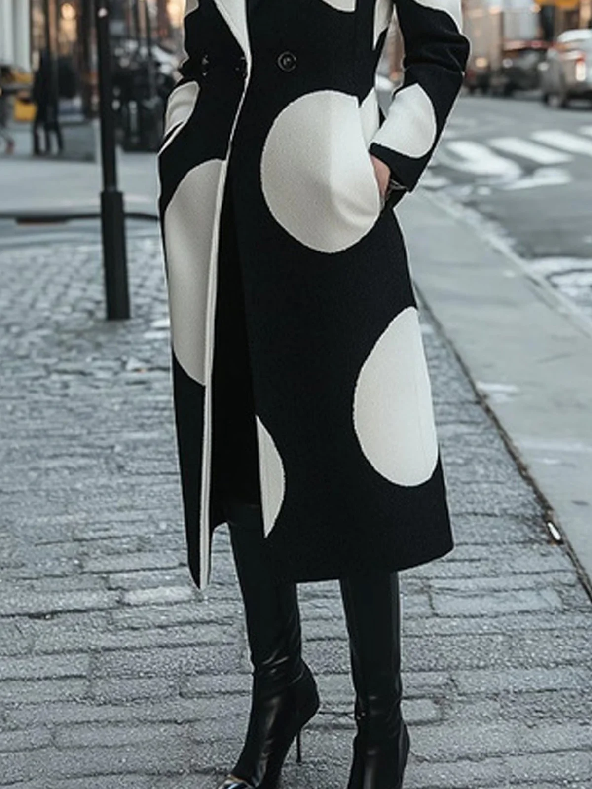 Polka Dots Lapel Collar Regular Sleeve Regular Fit Urban Coat