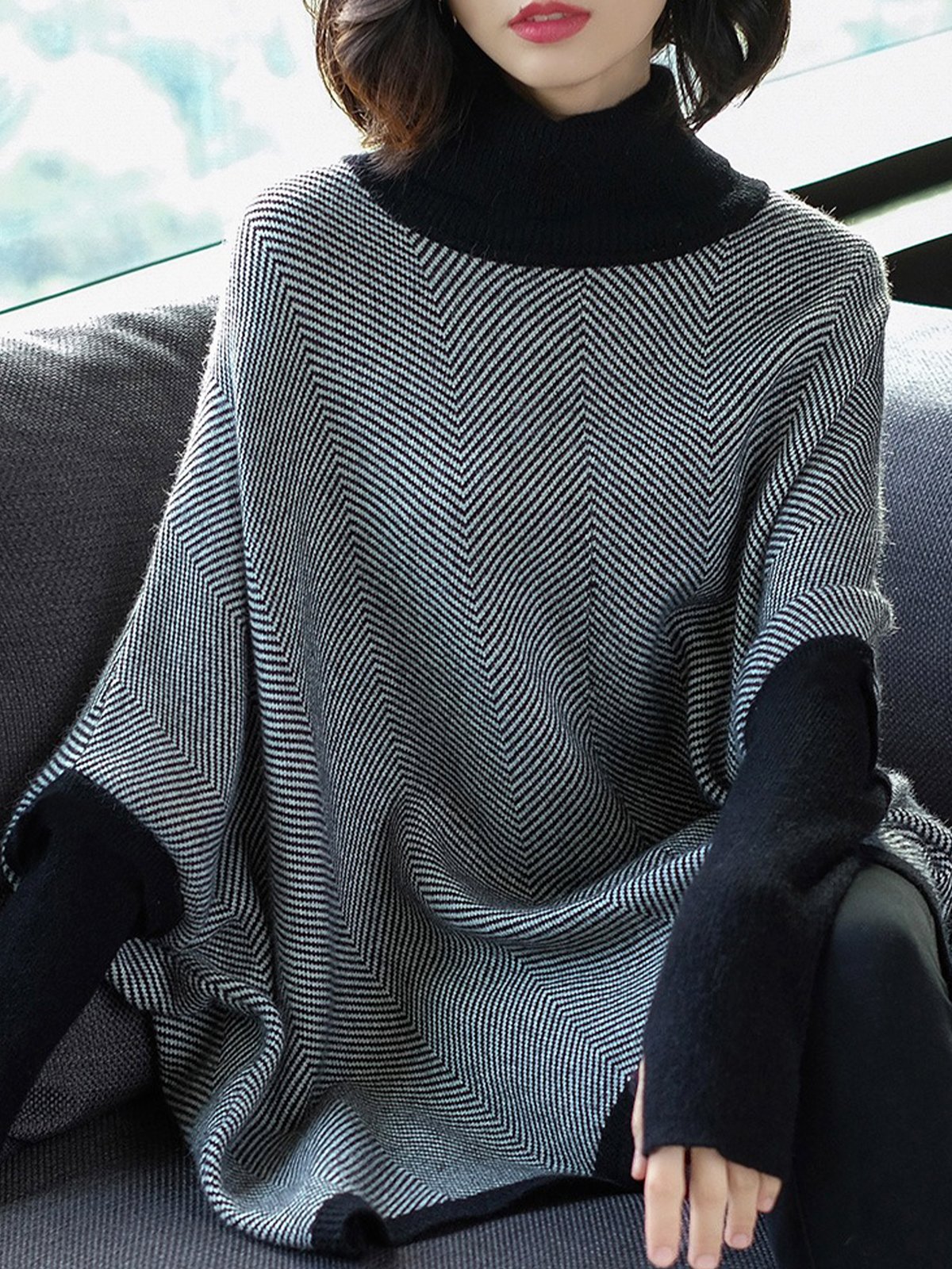 Daily Loose Raglan Sleeves Casual Turtleneck Sweater