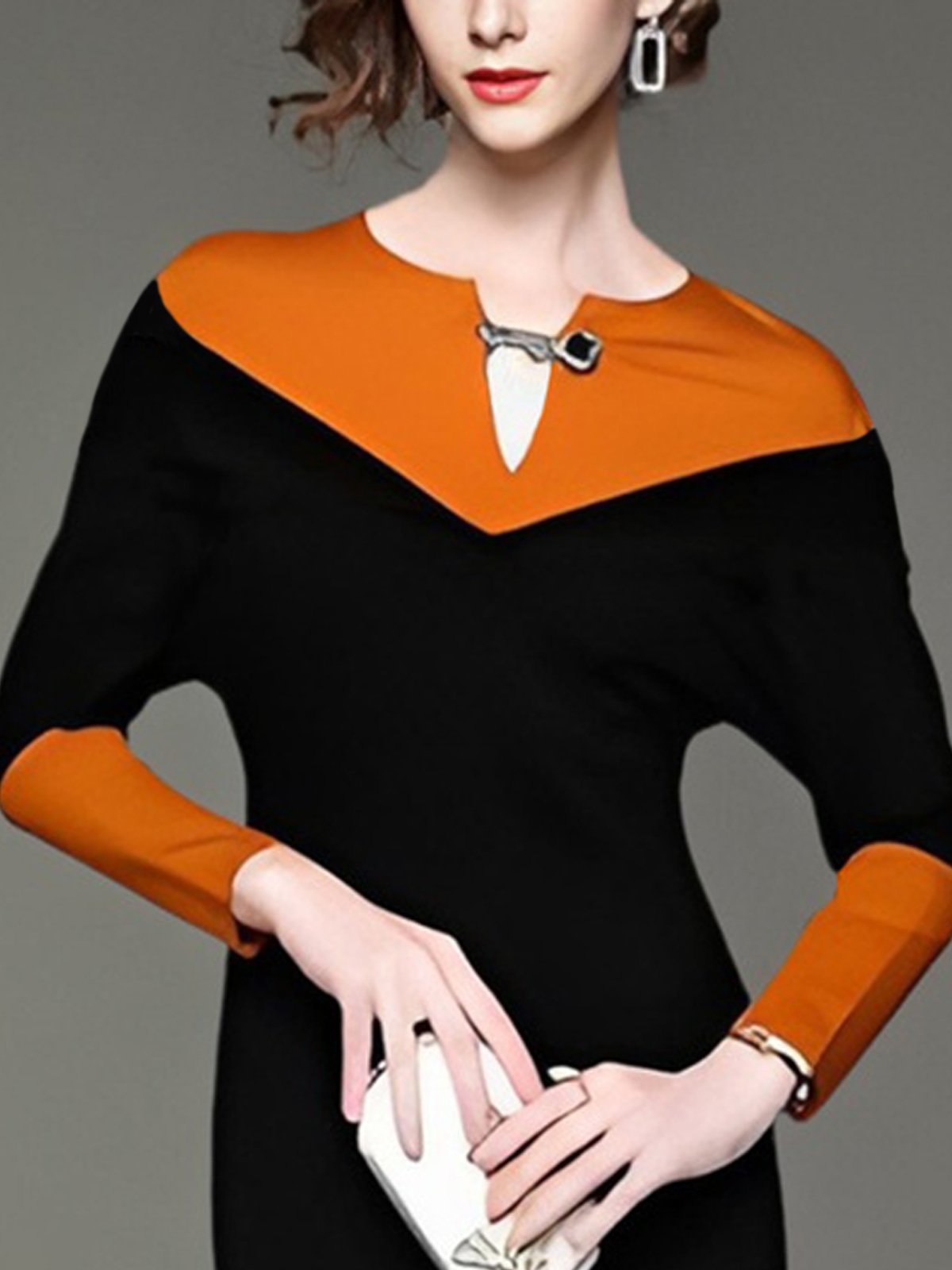 Elegant Color Block Long Sleeve Dress