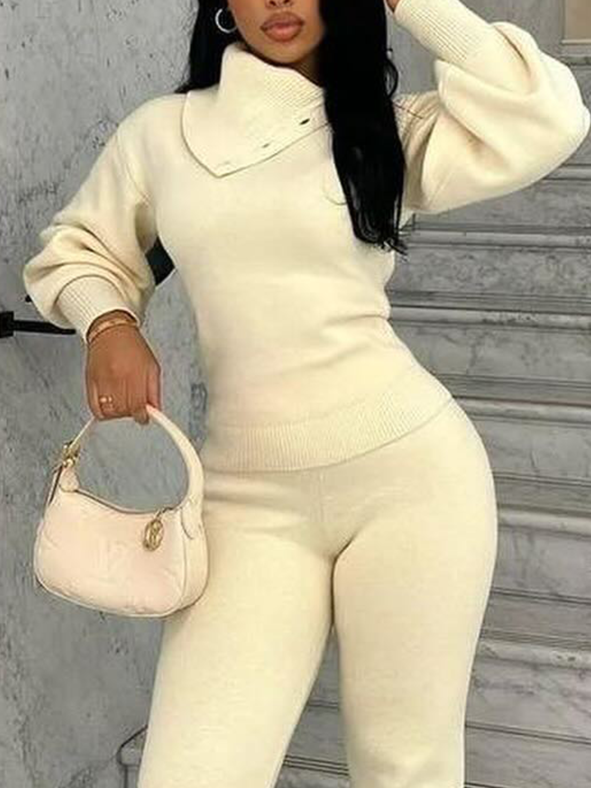 High Elasticity Regular Fit Plain Asymmetrical Long Sleeve Urban Sweater