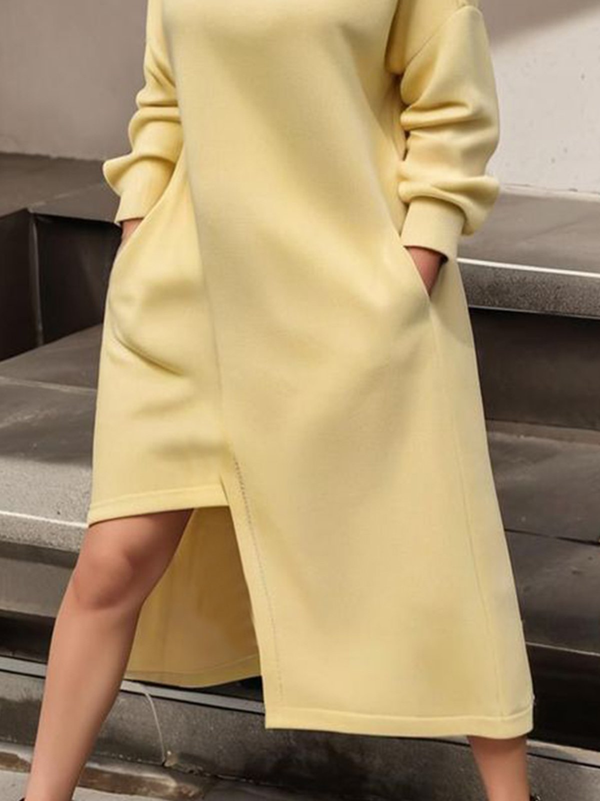 Loose Plain Crew Neck Long Sleeve Casual Dress