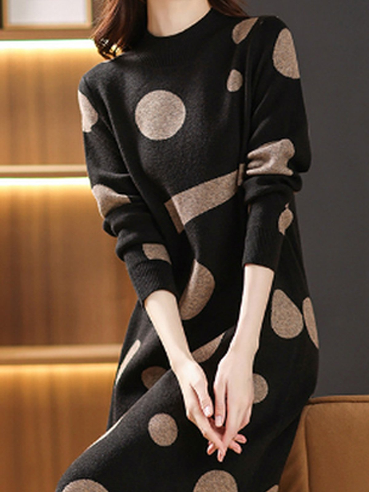 Crew Neck Urban Loose Regular Sleeve Sweater Dress