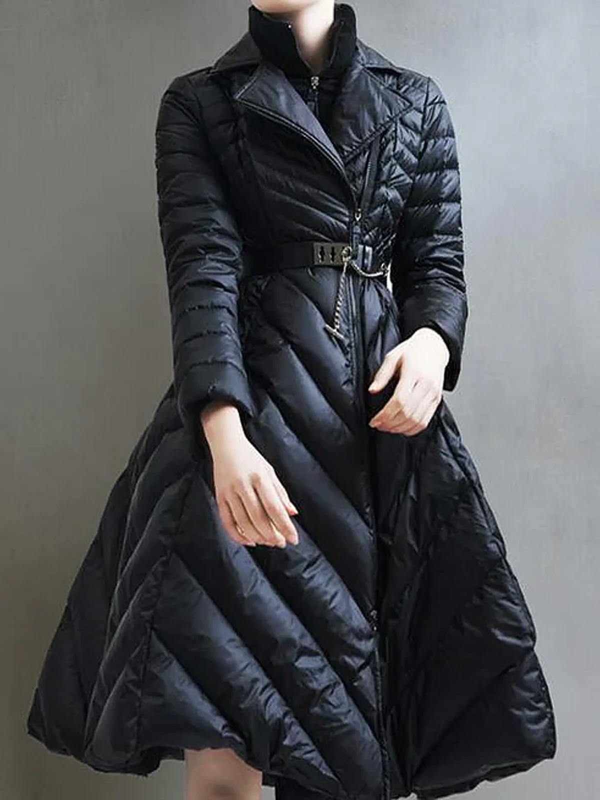 Elegant Plain Regular Sleeve Regular Fit Padded Jacket With No Belt