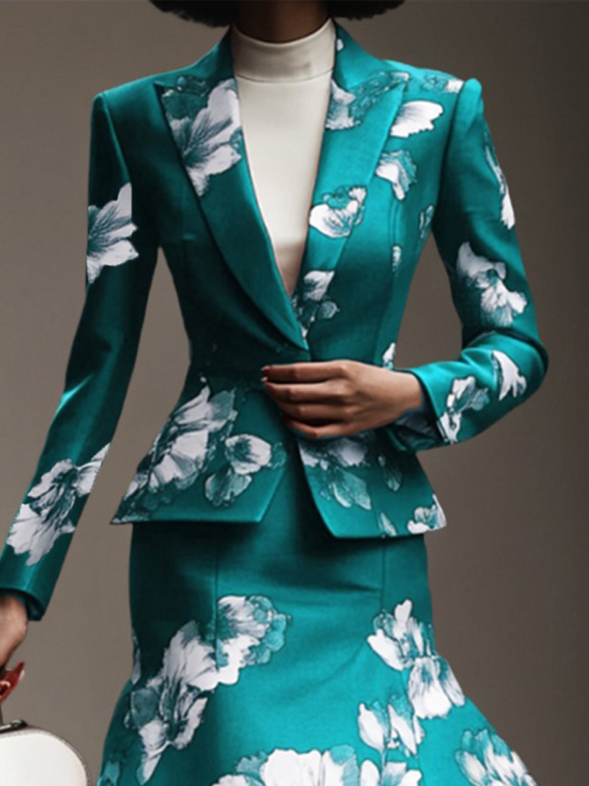 Floral Long Sleeve Printing Elegant Lapel Collar Regular Fit Blazer