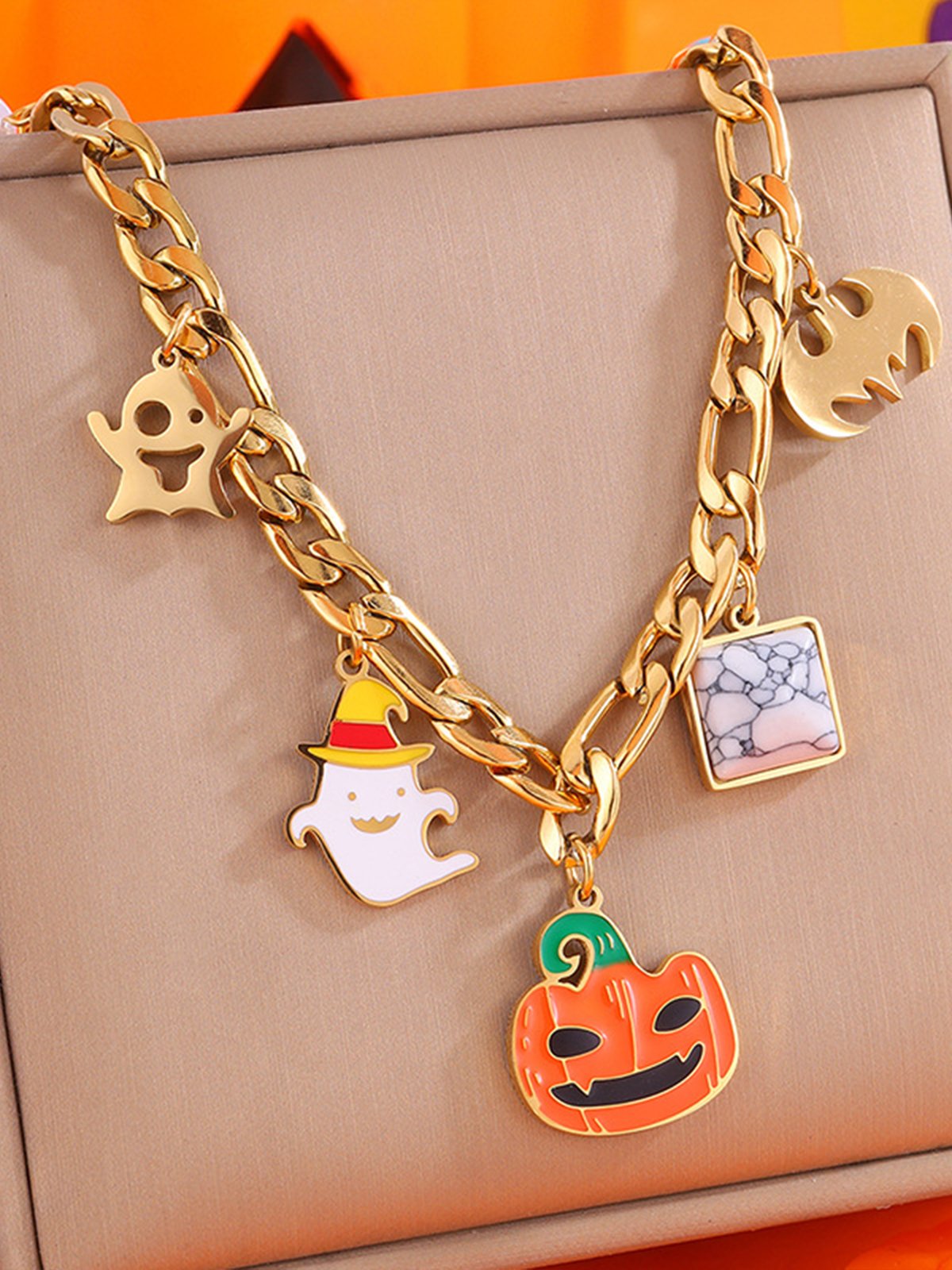 Hallowee Pumpkin Pattern Skull Pendant Necklaces