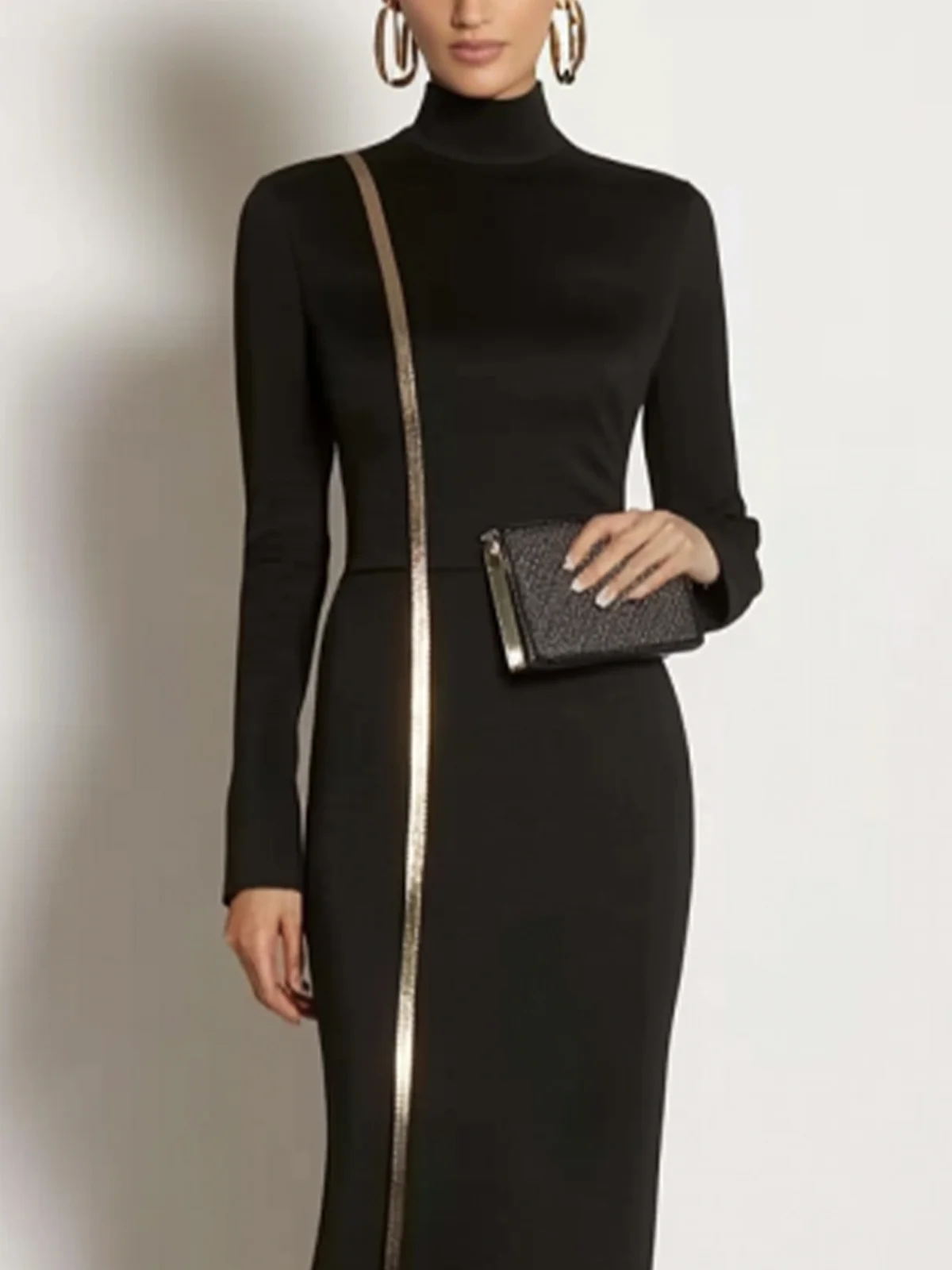 Regular Sleeve Plain Elegant Webbing Midi Dress