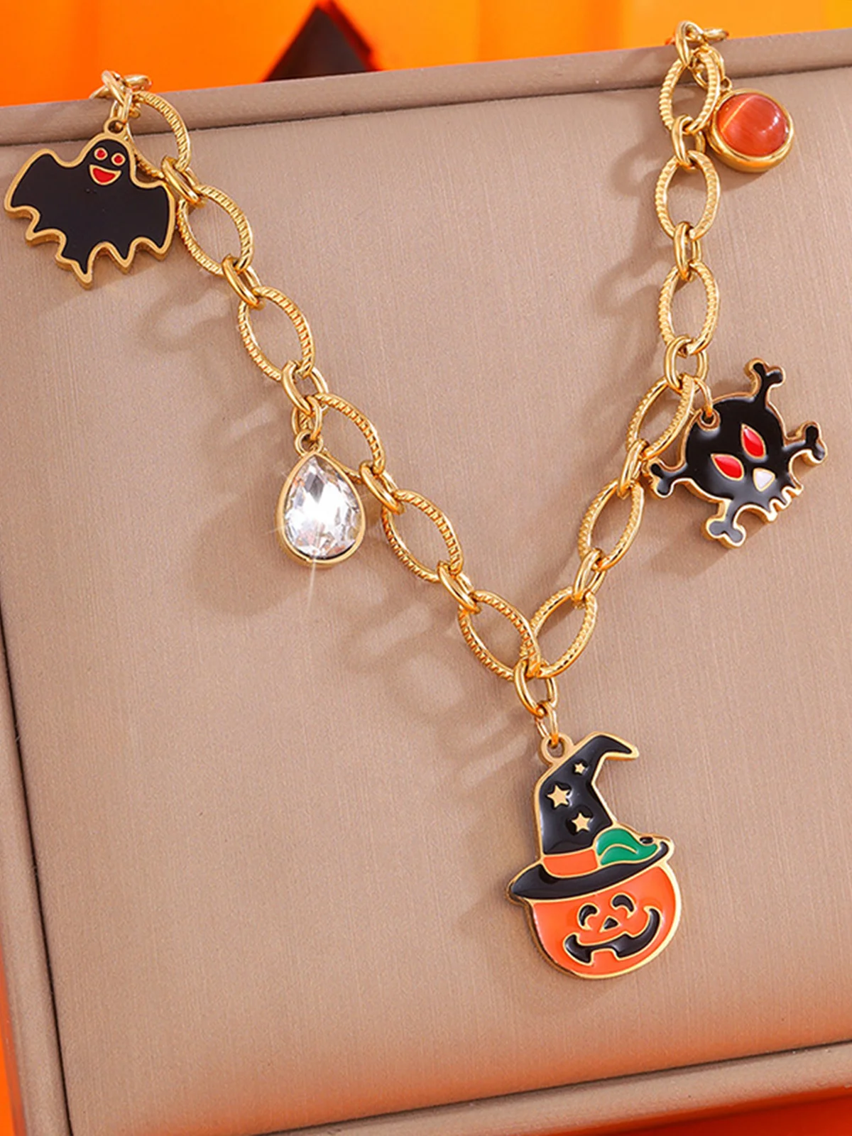 Hallowee Pumpkin Pattern Skull Pendant Necklaces