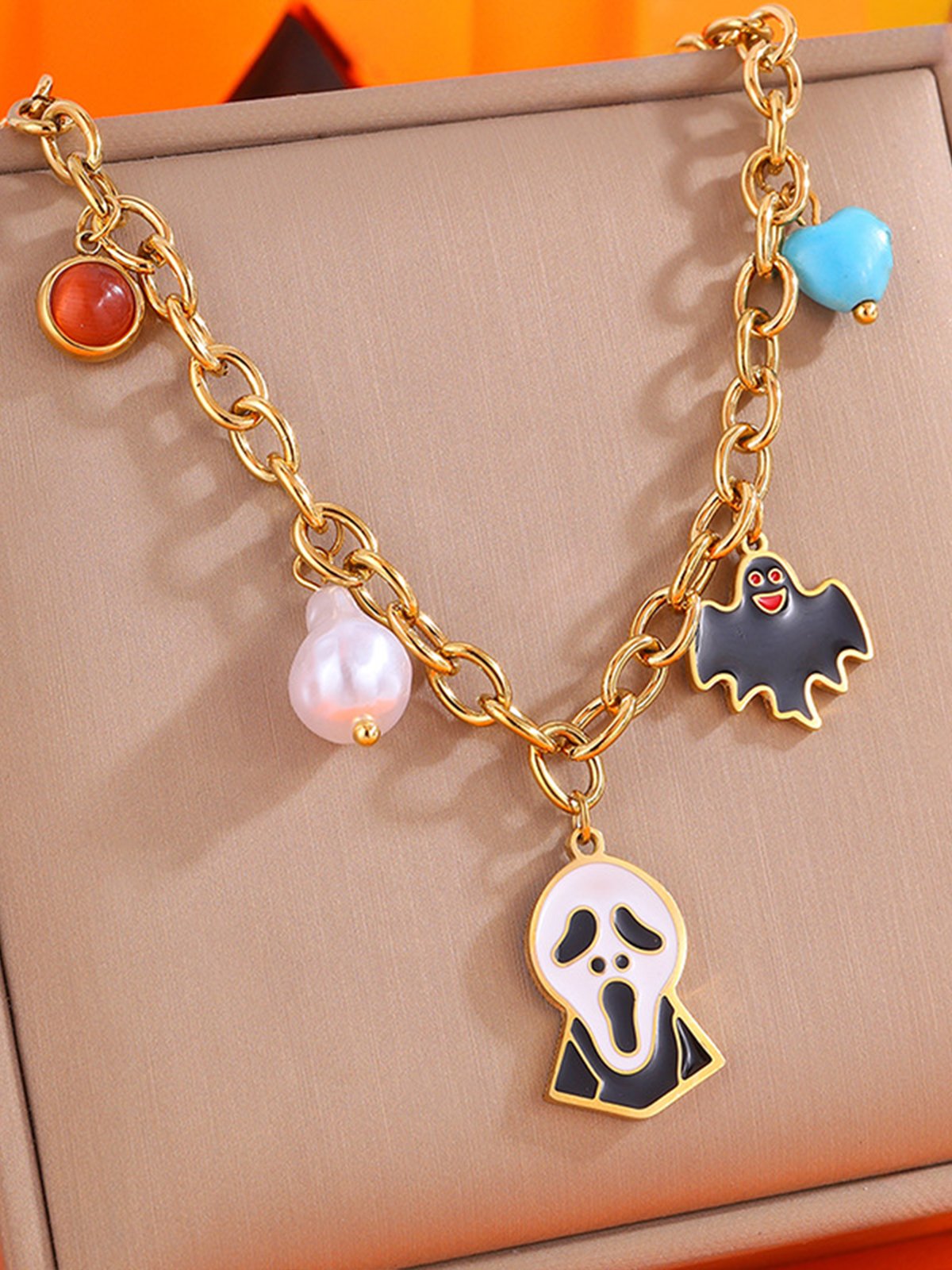 Hallowee Pumpkin Pattern Skull Pendant Necklaces