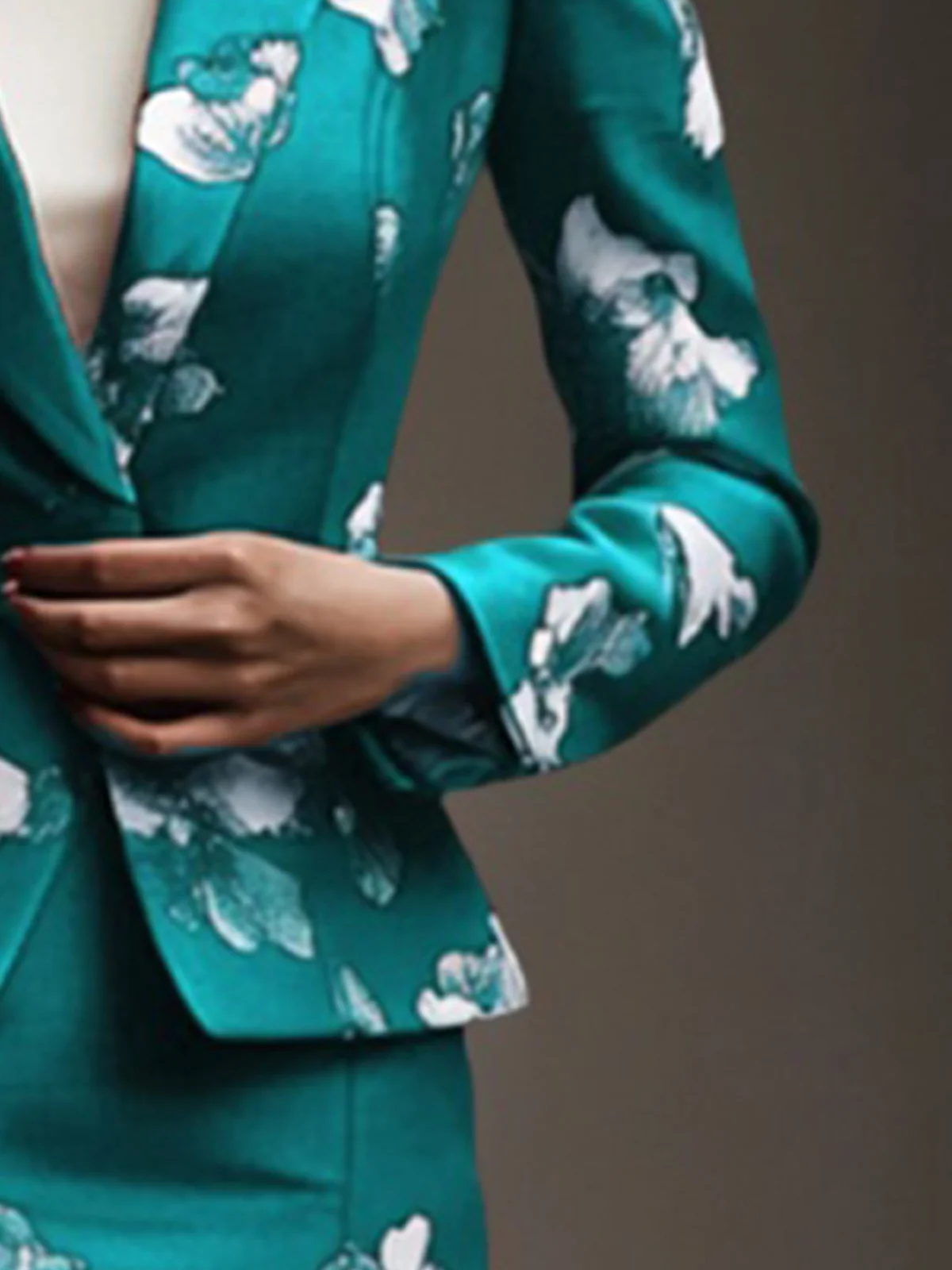 Floral Long Sleeve Printing Elegant Lapel Collar Regular Fit Blazer