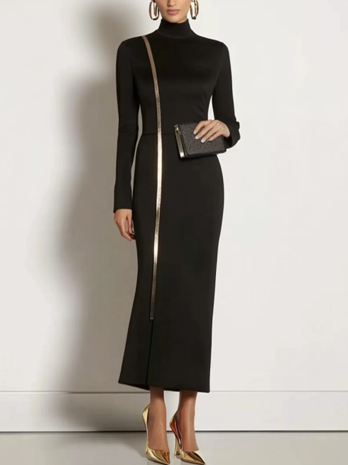 Regular Sleeve Plain Elegant Webbing Midi Dress